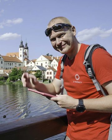 Tablet running a Treasure Hunt game, Cesky Krumlov