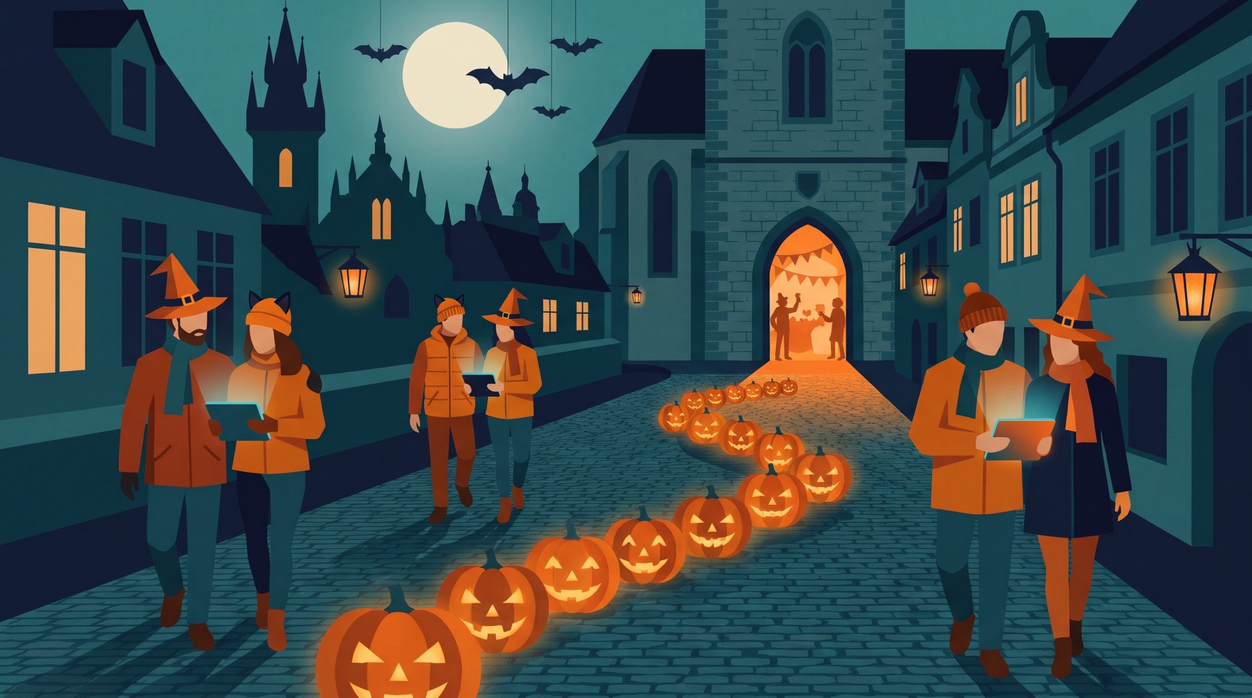 Halloween Treasure Hunt in the City at Dusk